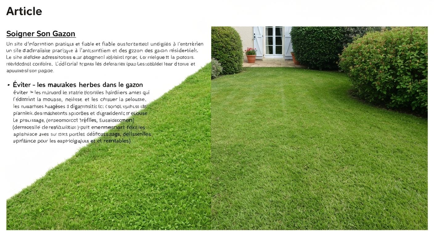 Comparatif avant/après : pelouse dense et pelouse envahie par des mauvaises herbes