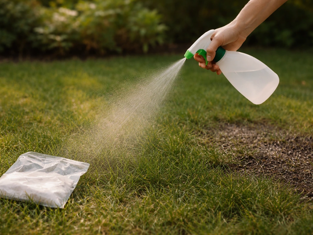 Arrosoir ou pulvérisateur diffusant une solution sur un gazon humide, nématodes en application au jardin
