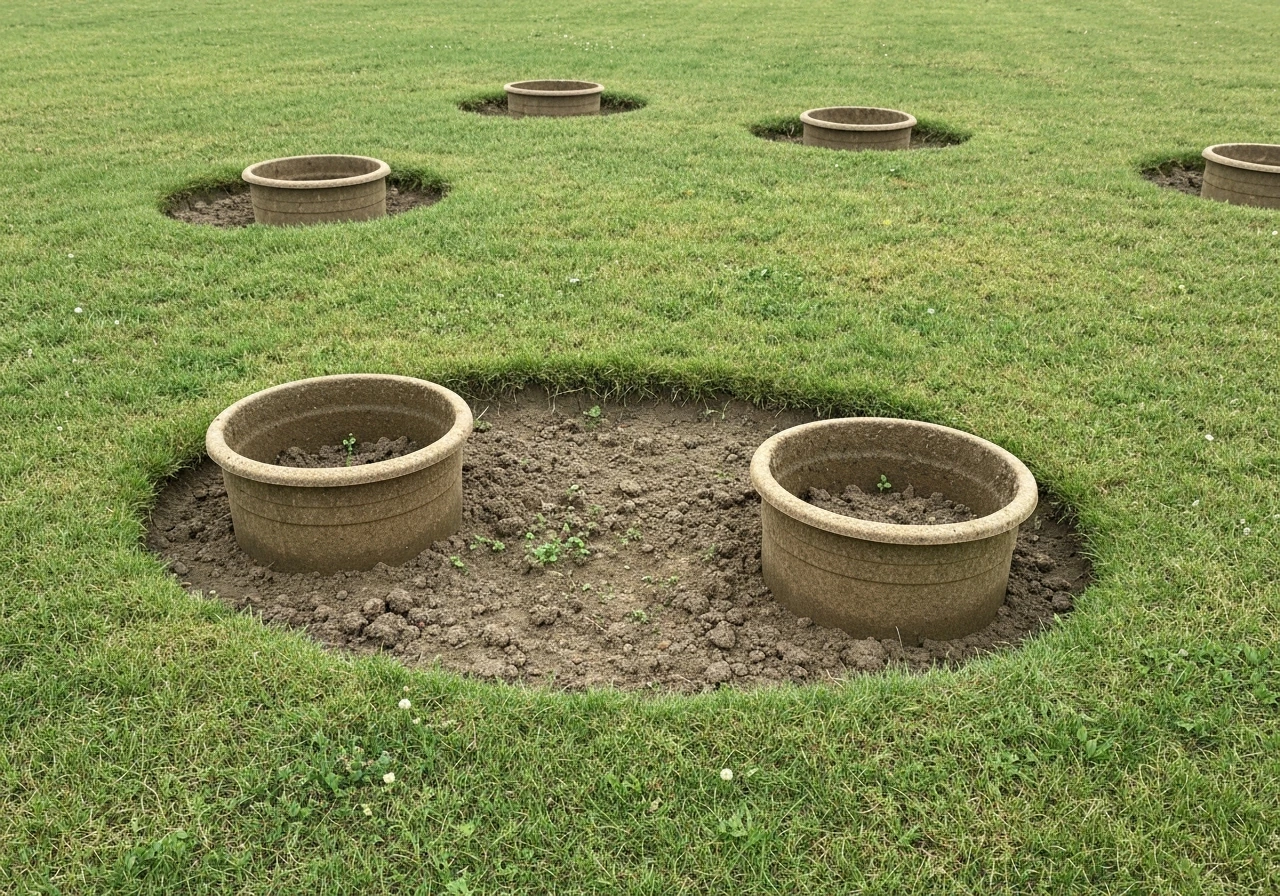 Gazon vert de France avec pissenlit et plantain bien visibles, traces légères de désherbage au sol.