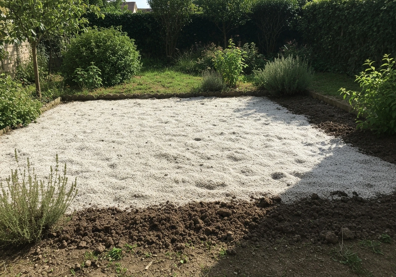 Sol de jardin avec mousse et zone humide visible, observé avant des travaux